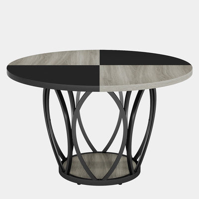 Mesa de comedor Caris de 47" | Mesa de cocina circular redonda de madera negra con base de metal para 4-6