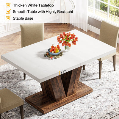 Basalt 47" Dining Table | Wooden Kitchen Dinner Table with White Tabletop Heavy Duty Pedestal