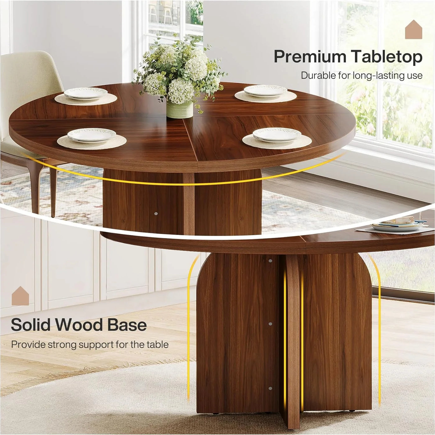 Jean 47-Inch Circular Dining Table | Wooden Round Kitchen Table for 4-6