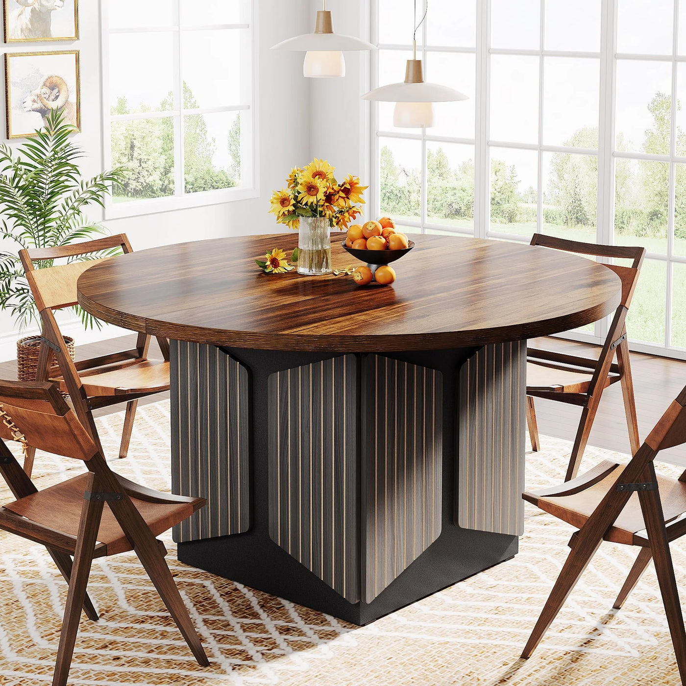 Solid 47" Round Dining Table | Farmhouse Circle Wood Kitchen Table for 4-6 People