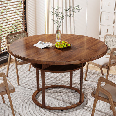 Doutre 47" Round Wooden Dining Table with 4 Divided Storage Shelves for 4 to 6