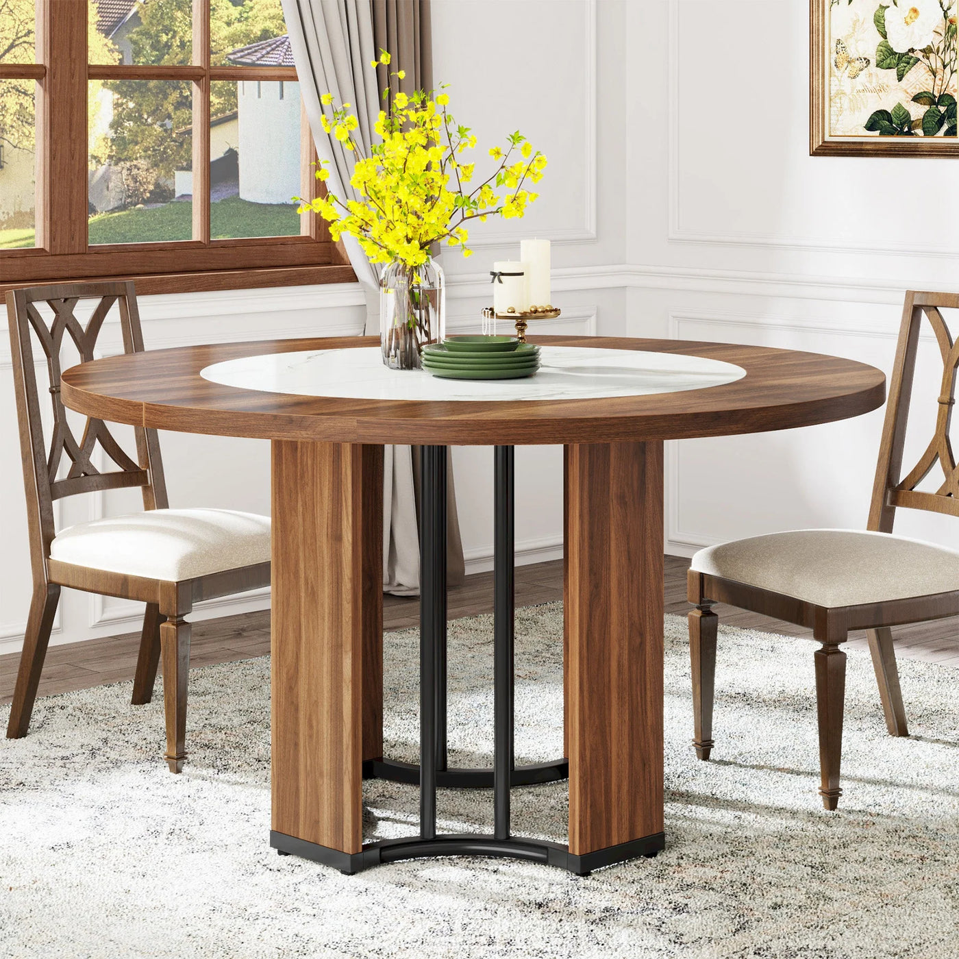 Latte 47" Round Dining Table | Wood Circle Kitchen Table with Metal Base