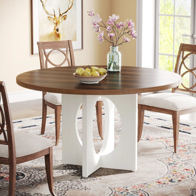 Fawn 47" Round Dining Table | Wood White Brown Farmhouse Kitchen Table for 4-6 People