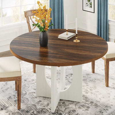 Mesa de comedor redonda Fawn de 47 pulgadas | Mesa de cocina de madera blanca y marrón para 4-6 personas