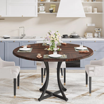 47.24" Round Dining Table, Circle Kitchen Table with Metal Base for 4-6 People