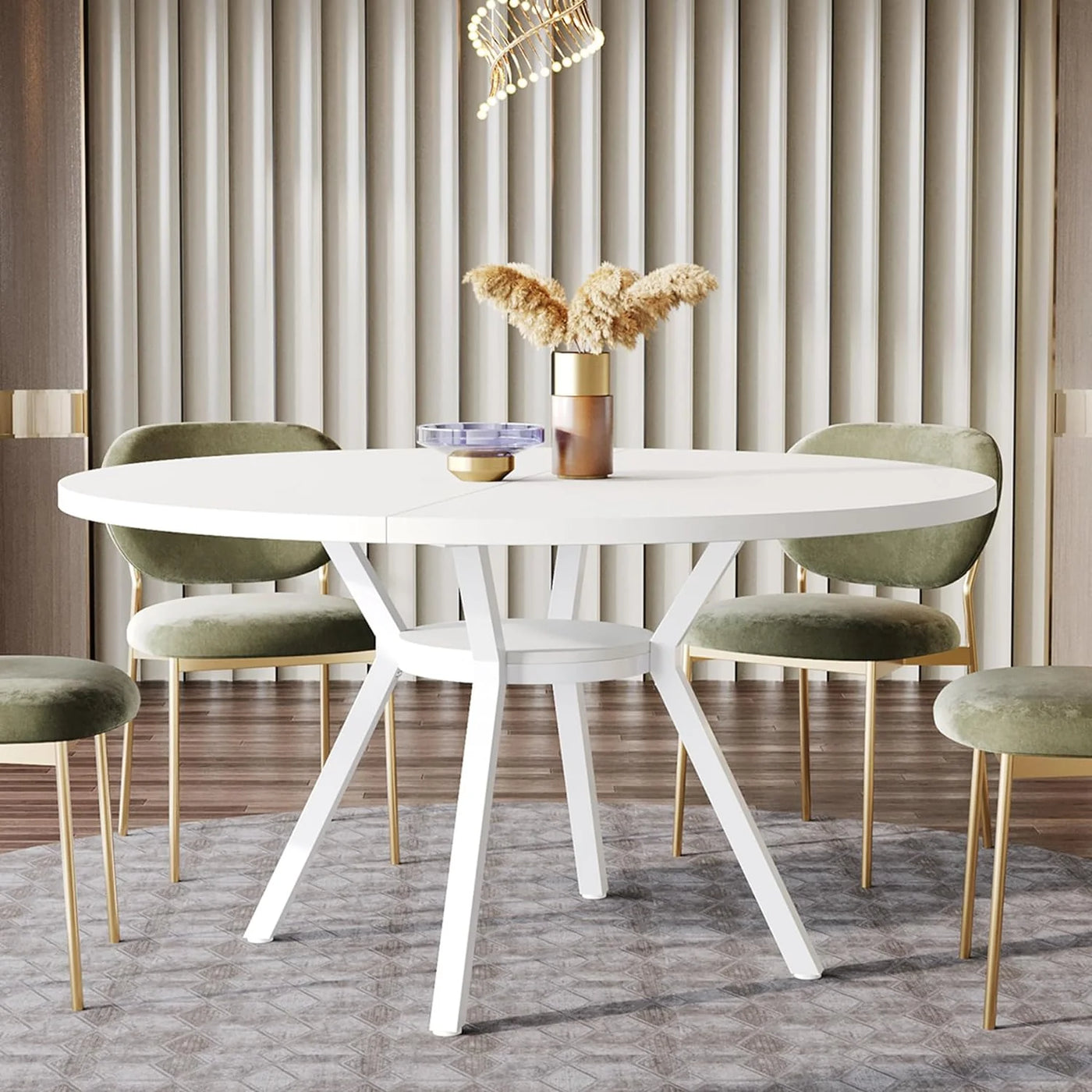 Aimee 47" Dining Table | White Wood Modern Round Kitchen Table for 4
