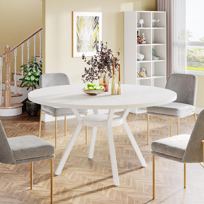 Mesa de comedor Aimee de 47" | Mesa de cocina redonda moderna de madera blanca para 4 personas