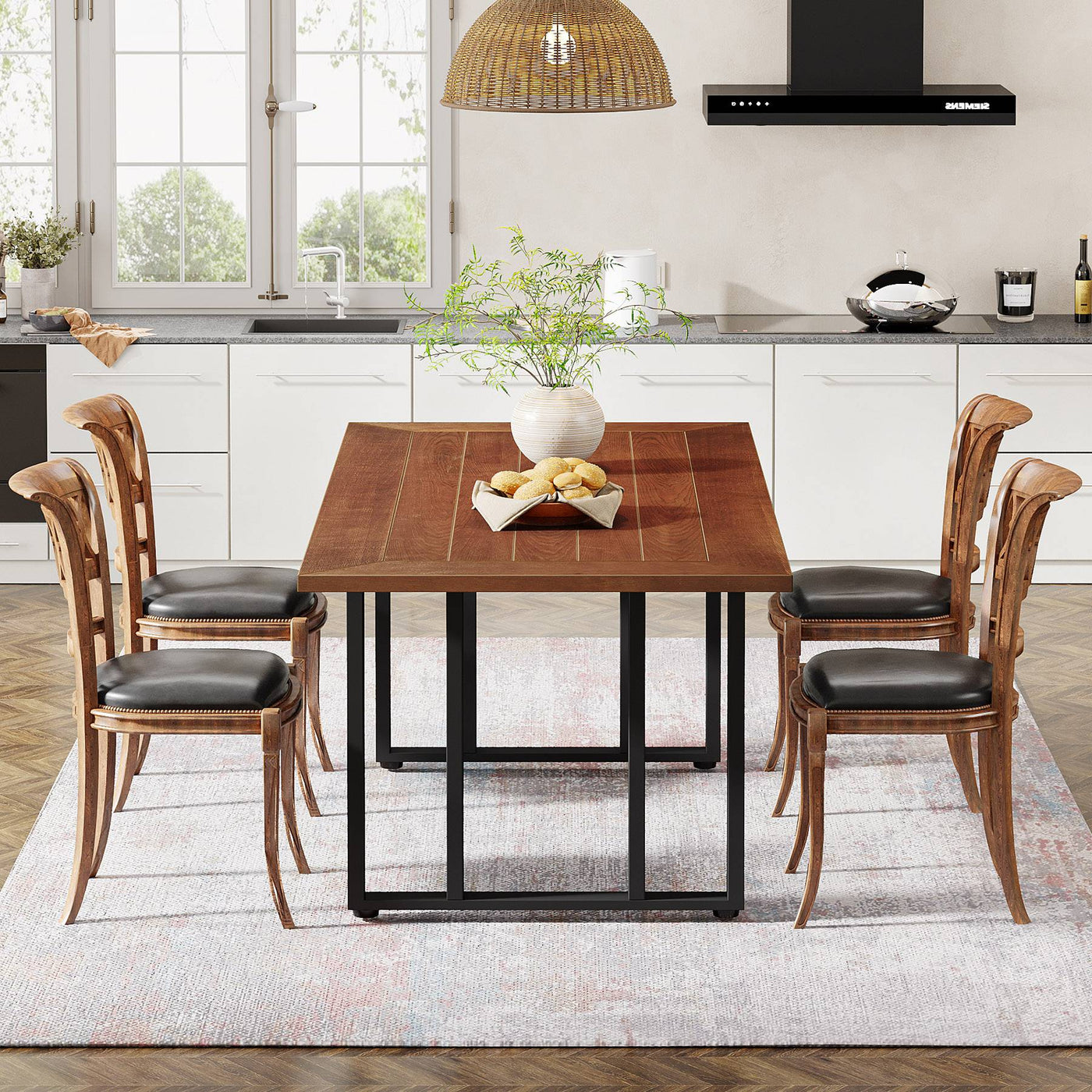Caria 55" Dining Table for 4 | Rectangular Kitchen Table with Solid Wood Veneer