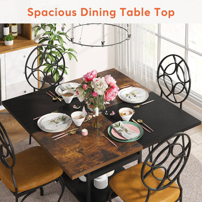 Brulee Square Wood Black Brown Dining Table | 47" Dinner Table with Storage Shelf for 4