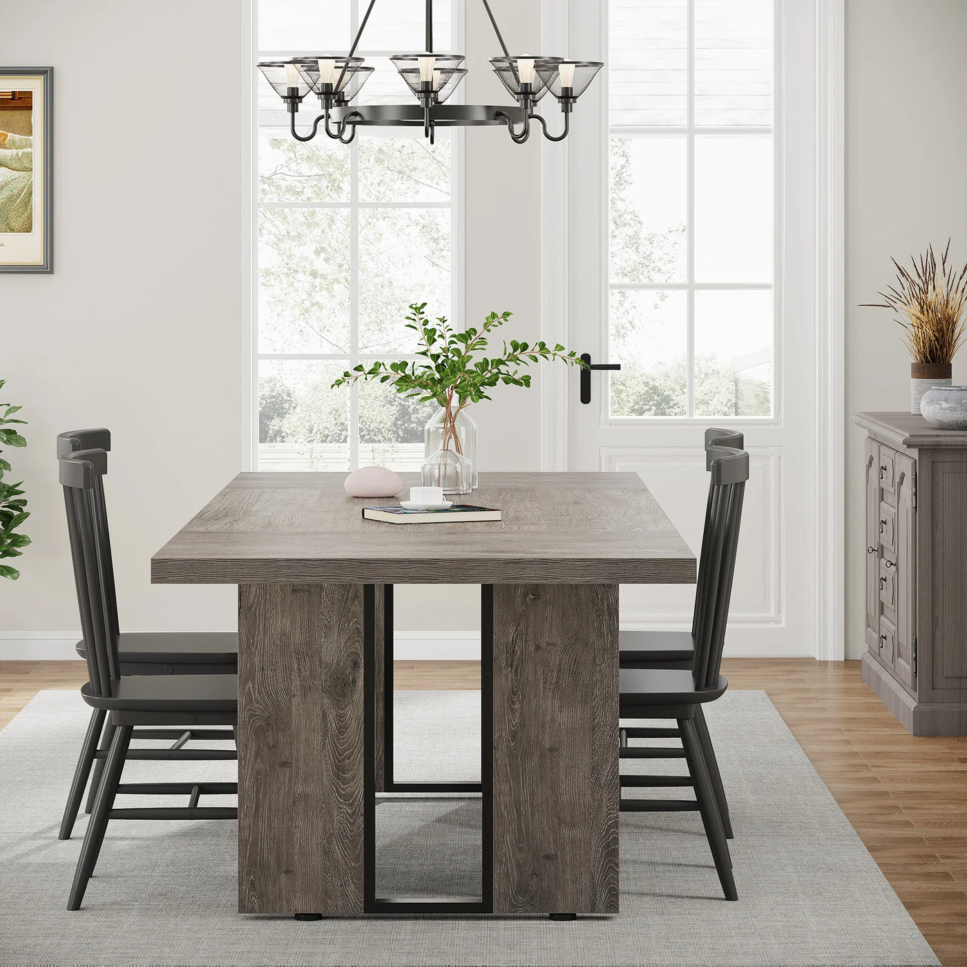 Mesa de comedor rectangular Parkville | Mesa de desayuno de madera estilo granja para 6 a 8 personas