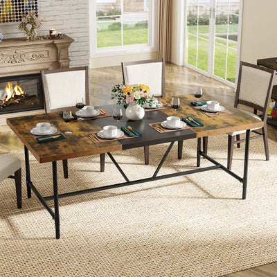 Claremont Rectangle Dining Table | Industrial Brown Black Wood Breakfast Dinner Table for 6-8 people