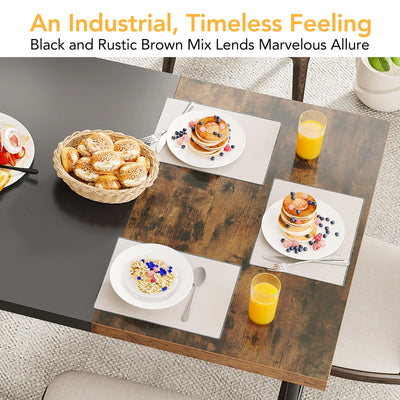 Mesa de comedor rectangular Claremont | Mesa de desayuno industrial de madera negra marrón para 6-8 personas
