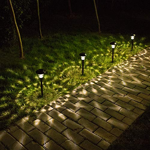 8 Pack Solar Pathway Lights Color Changing + Bright White Outdoor Garden Stake Glass LED Stainless Steel Waterproof Landscape Path Lighting for Yard Walkway Driveway Outside Black