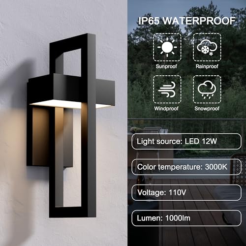 Outdoor Wall Lights Modern Exterior Lighting Fixtures, 3000K LED Integrated Outdoor Wall Sconce for Porch 2 Packs, Matte Black Outside Wall Mount Lights for Front Door House Garage Indoor