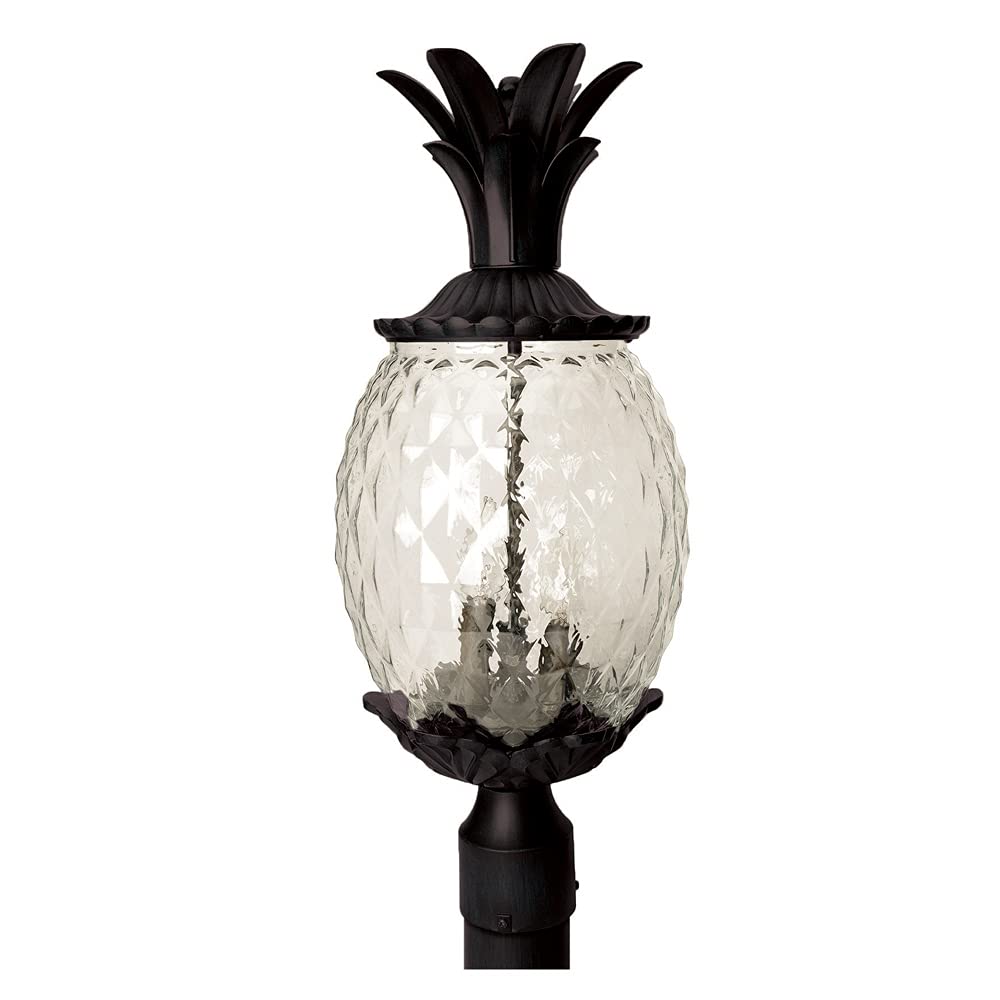 Large Outdoor Hanging Pineapple Dimmable Lantern | Durable Anti-Rust Cast Aluminum | Three Light in Black Coral | Showcases Style and Hospitality