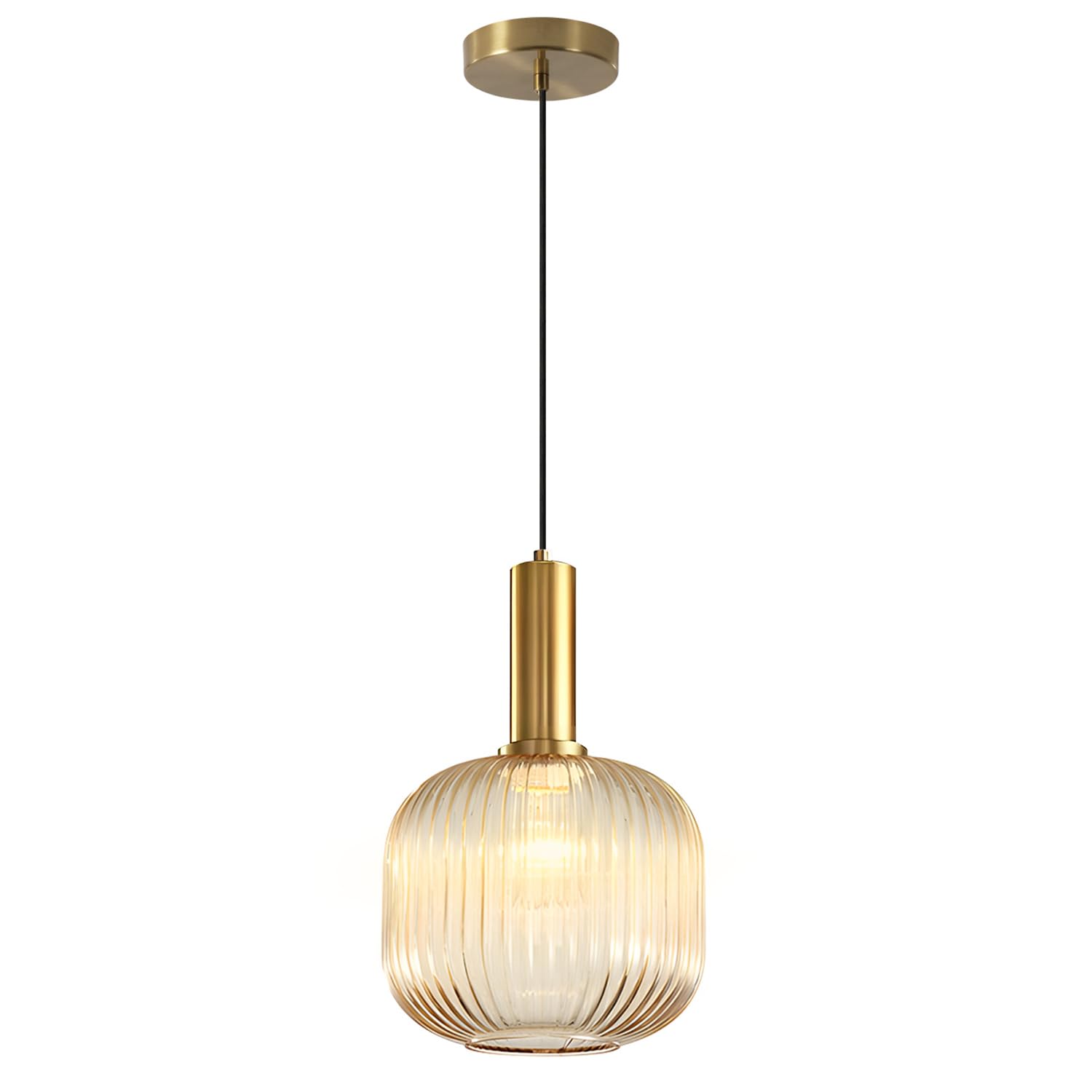 Modern Gold Globe Pendant Lamp 1-Light Mid Century Antique Brass Dining Pendant Light Amber Glass Farmhouse Pendant Lighting Adjustable Large Vintage Hanging Ceiling Pendant Light