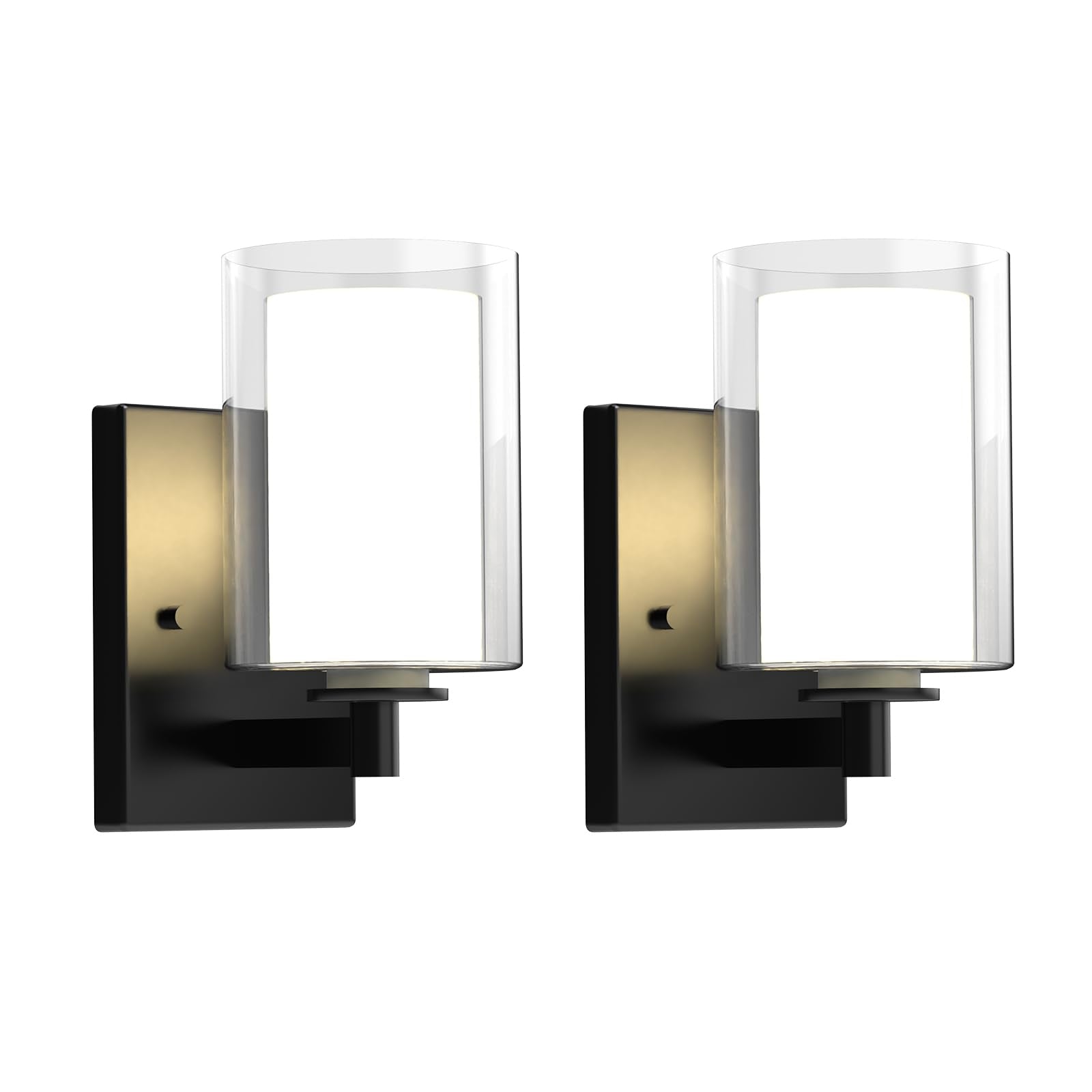 Wall Sconces Set of 2 Modern Vanity Lights with Double Clear Glass Shade Matte Black Indoor Farmhouse Wall Lights for Bathroom Living Room Bedroom Hallway Bulb E26 Base (Bulbs Not Included)