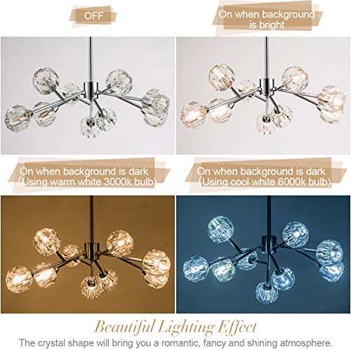 Sputnik Chandeliers for Dining Room Light Fixture, Modern Crystal Chandeliers, 9 Lights Gold Chandelier for Living Room Bedroom, Dining Room Chandelier Over Table, Kitchen Light Fixtures