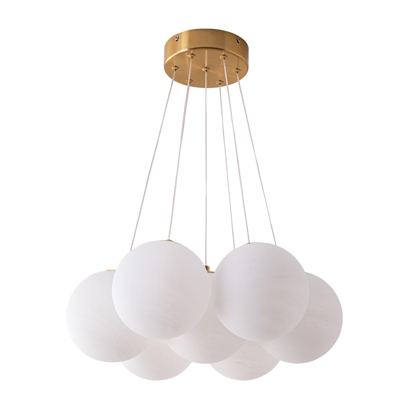 7-Lights Milk Glass Bubble Chandeliers Lighting, Modern Nordic Large Globe Chandelier Mid-Century Ball Pendant Light Fixture for Bedroom, Living Room, Dining Room, Entry, Island