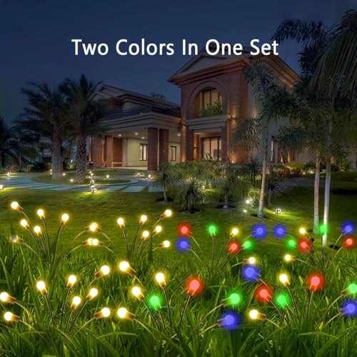 6-Pack Solar Garden Lights, 48 LED Firefly Lights Solar Outdoor (Sway by Wind), Waterproof Swaying Solar Lights for Outside Fairy Garden Decor Yard Patio Pathway Landscape Decorations (Warm White)