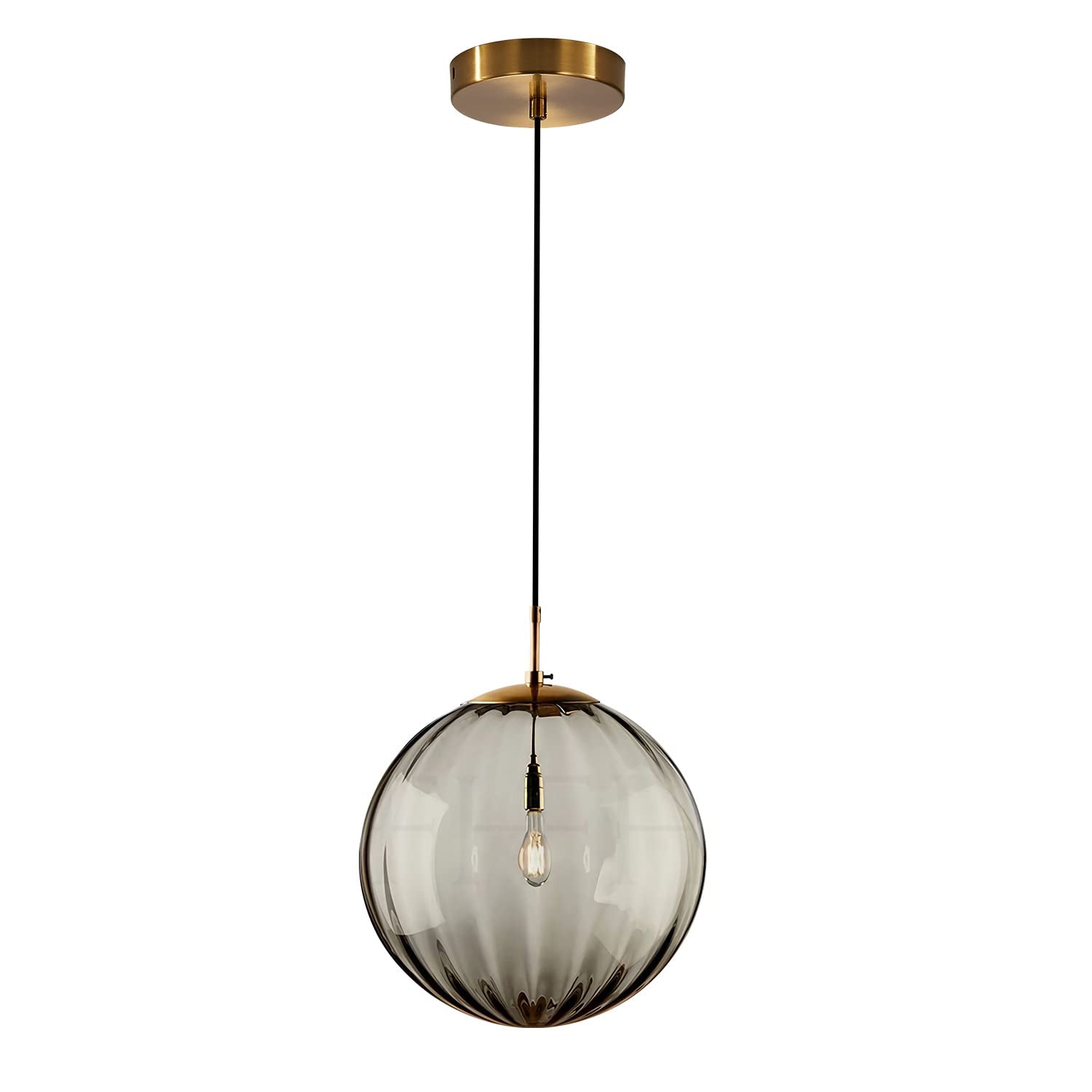 KCO Lighting Modern Gold 3 Light Hanging Pendant Light Large Smoke Glass Globe Cluster Chandelier Brush Brass Kitchen Island Light Fixture Nordic Multi Light Pendant Lighting