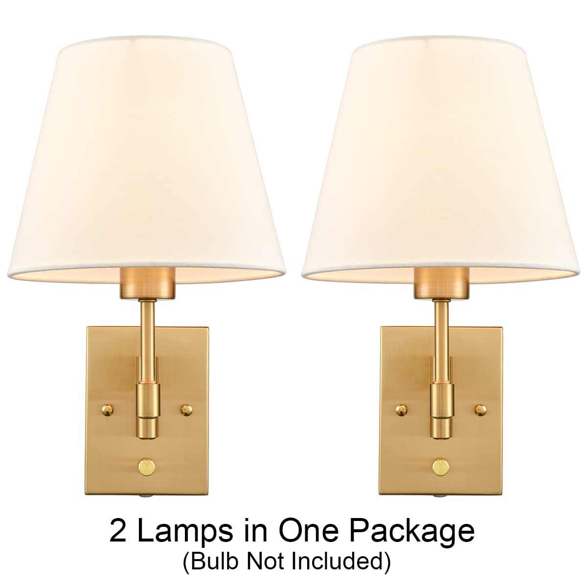 Gold Plug-in Wall Sconces Set of Two Beige Shade Brass Swing Arm Wall Lamp with Plug-in Cord Wall Mount Reading Light for Bedroom Living Room