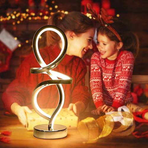 Modern Table Lamp, LED Spiral Lamp, Black Bedside Lamp with Stepless Dimming Switch, Contemporary Nightstand Lamp, LED Lamp for Bedroom Living Room Home Office, 12W, 3200K Warm White