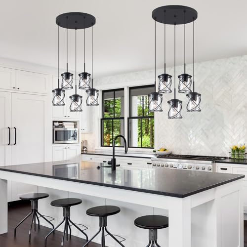 Modern Kitchen Island Pendant Lighting Adjustable Hanging Ceiling Lamp, Linear Pendant Light for Kitchen Island, 6-Light Hanging Chandelier Light for Dining Room, Brushed Nickel