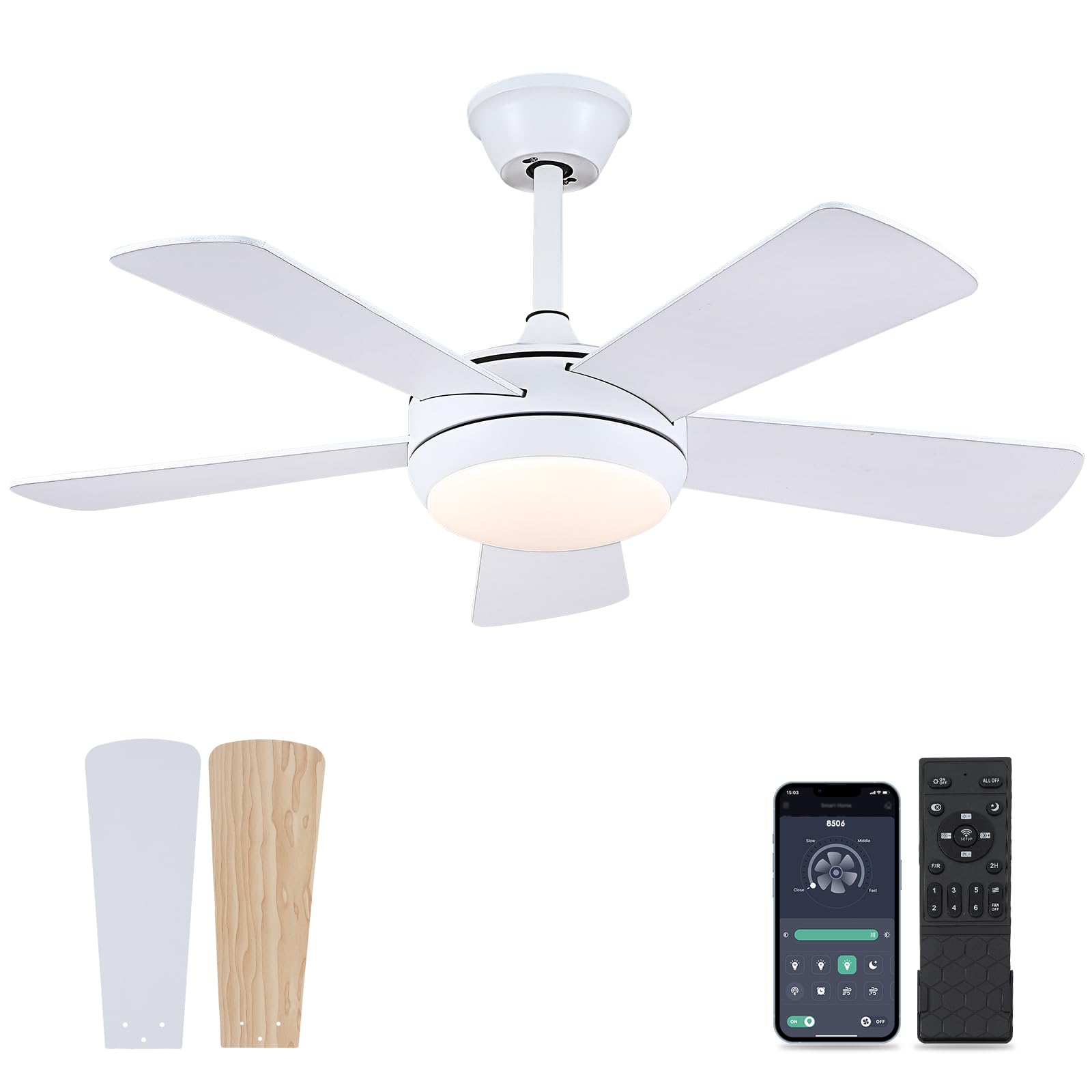 Ceiling Fans with Lights - 42" Black Outdoor Ceiling Fan with Light and Remote, Dimmable and Reversible Motor, Modern Low Profile Ceiling Fan Lights for Indoor Bedroom/Outdoor Covered Patio…