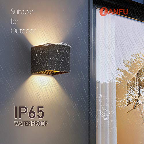 LANFU LED Aluminum Waterproof Outdoor Wall Sconce, Outdoor Wall Light 6W 100-277V 3000K Outdoor Cube Square Wall Light Warm Light 2 LEDs Black 6W Outside Wall Lights for House Patio