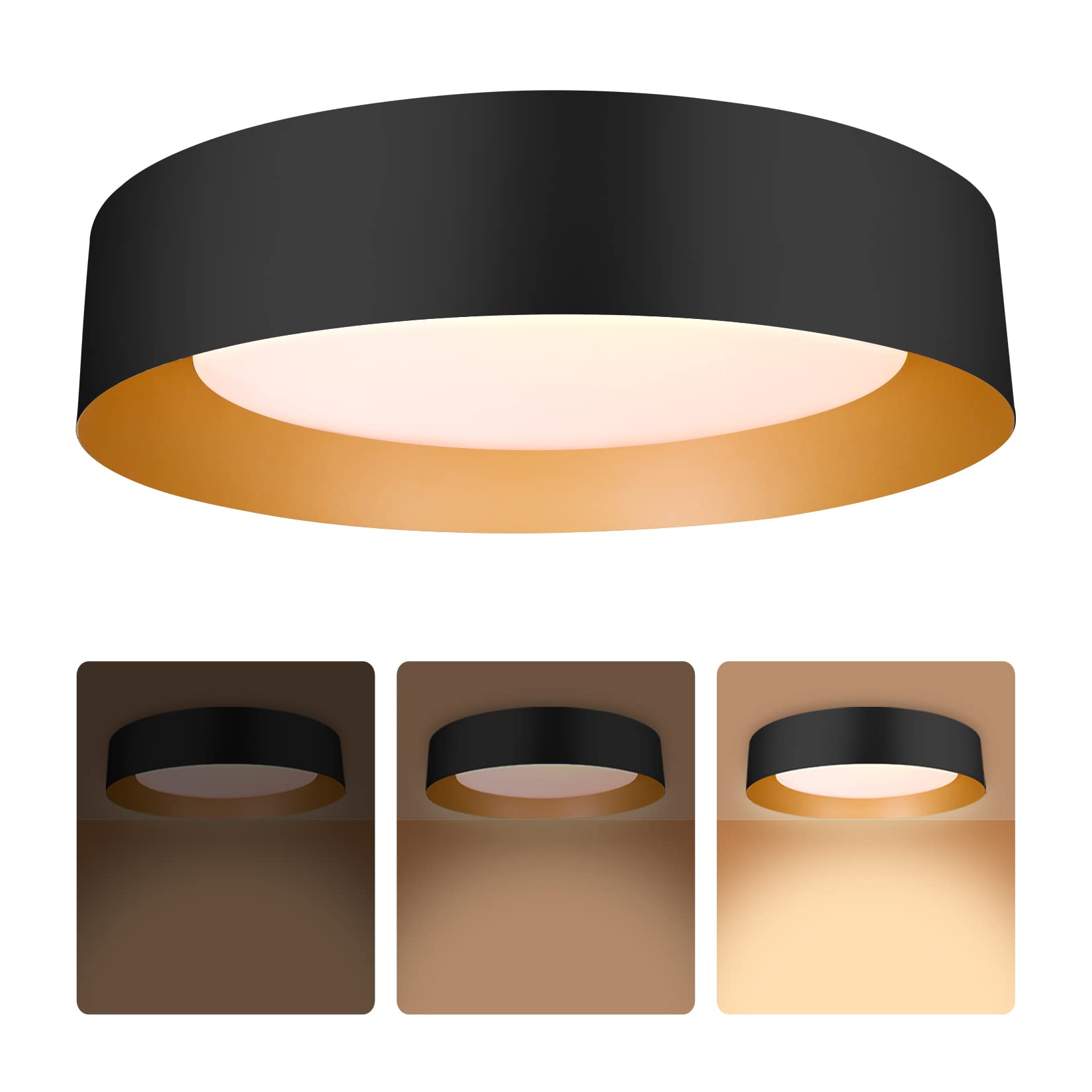 Flush Mount Ceiling Light,12.5 inch LED Ceiling Light Fixture,Matte Black with Gold Inside,3000K/Warm White/18W(100w Equiv.),Dimmable Outdoor Lighting Fixtures Ceiling for Bedroom and Hallway