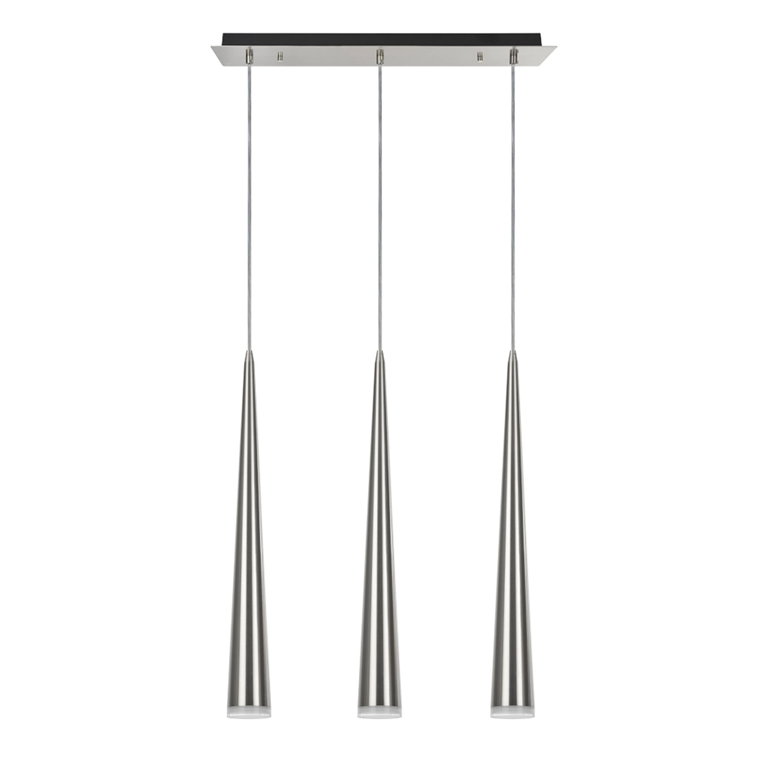 Brushed Nickel 61027 Adjustable LED 3 Hanging Pendant Ceiling Light, Contemporary Design Finish, Metal Shade, 23" Wide