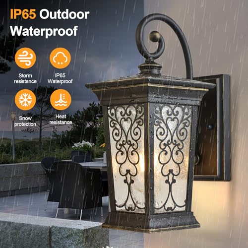 Outdoor Wall Lights Fixture, Exterior Wall Lanterns, Waterproof&All-Weather Wall Sconce, Porch Outside Lights for Entryway, House Front Door Patio Garage, E26 Base&Clear Seeded Glass.