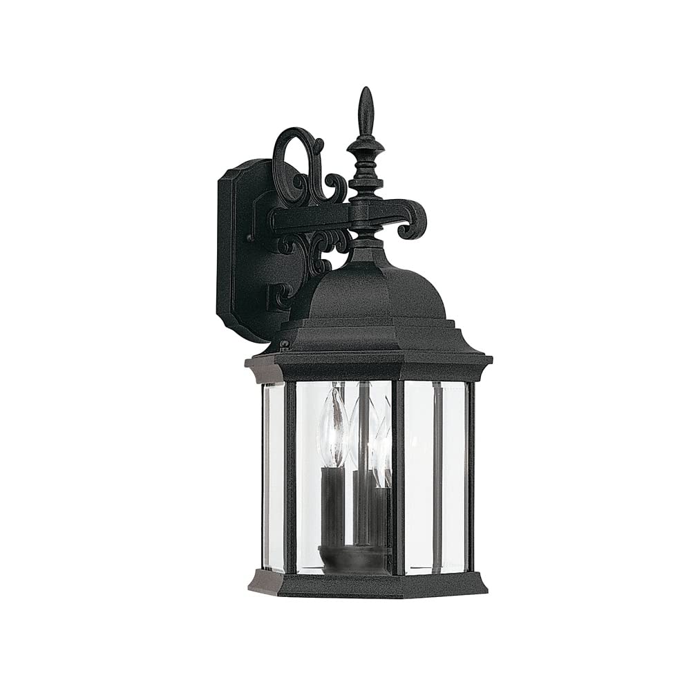 Outdoor Light Fixture, 14 Inch Exterior Wall Mount Lantern Sconce, Clear Glass Porch Lights for Front Door, Patio, and House Garage, Black, 2961-BK