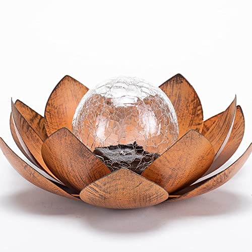 Solar Light Outdoor Waterproof Garden Light Metal Glass Decorative LED Lotus Flower Table Lamp