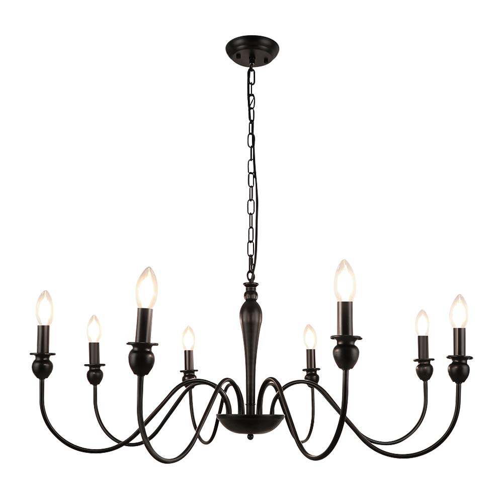 Black Chandelier Farmhouse Dining Room Light Fixture, 8 Lights 36.6 Inch Rustic Industrial Iron Hanging Chandeliers for Entryway Foyer Living Room Bedroom