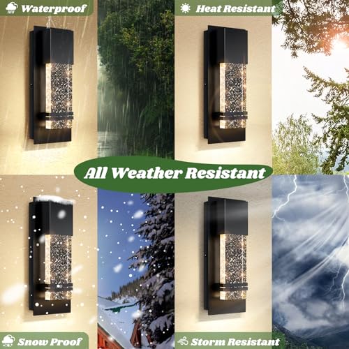 Outdoor Wall Light Fixtures with Crystal Bubble Glass, Waterproof Exterior Sconces LED Wall Lanterns, Porch Lights Wall Mounted 10W 3000K Outside Lights for House Front Door Garage Entryway