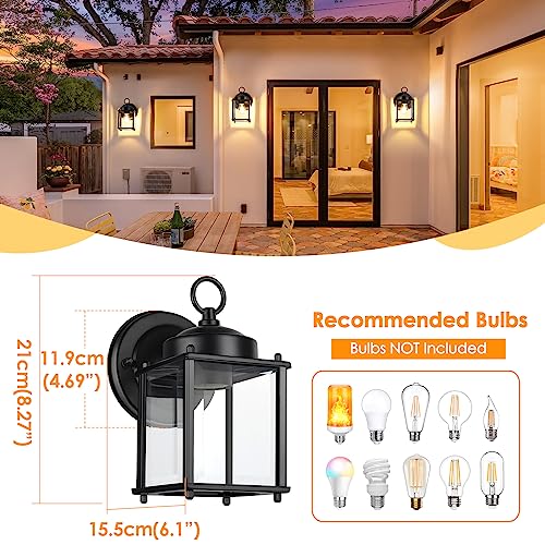 Outdoor Wall Lantern, Exterior Waterproof Wall Sconce Light Fixtures, Black Front Door Wall Lighting with Clear Beveled Glass Shade, 2 Pack