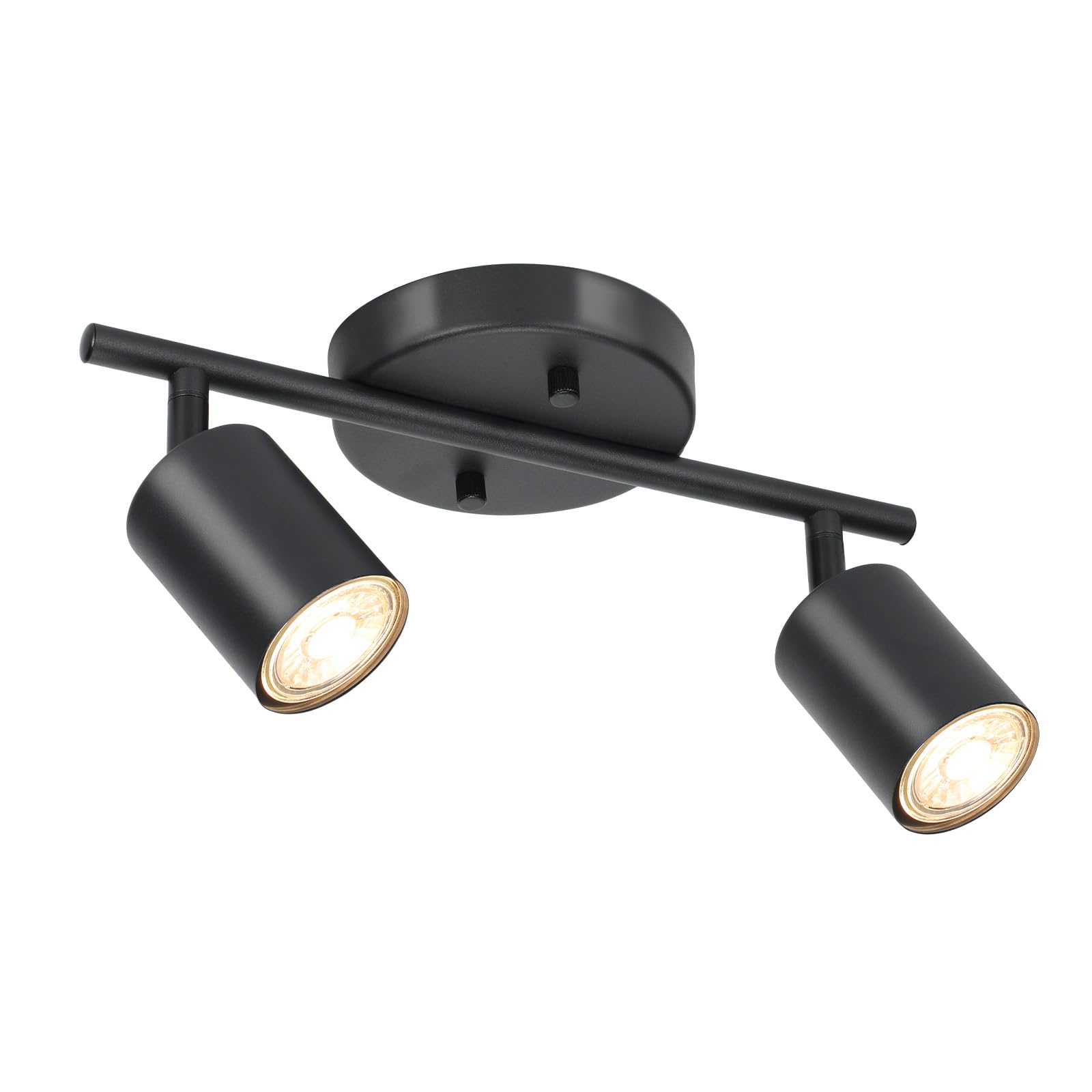 LED 2 Light Track Lighting Kit, Black 2 Way Ceiling Spot Lighting, Flexibly Rotatable Light Head for Kitchen, Living Room, Bedroom, GU10 Bulb Not Included