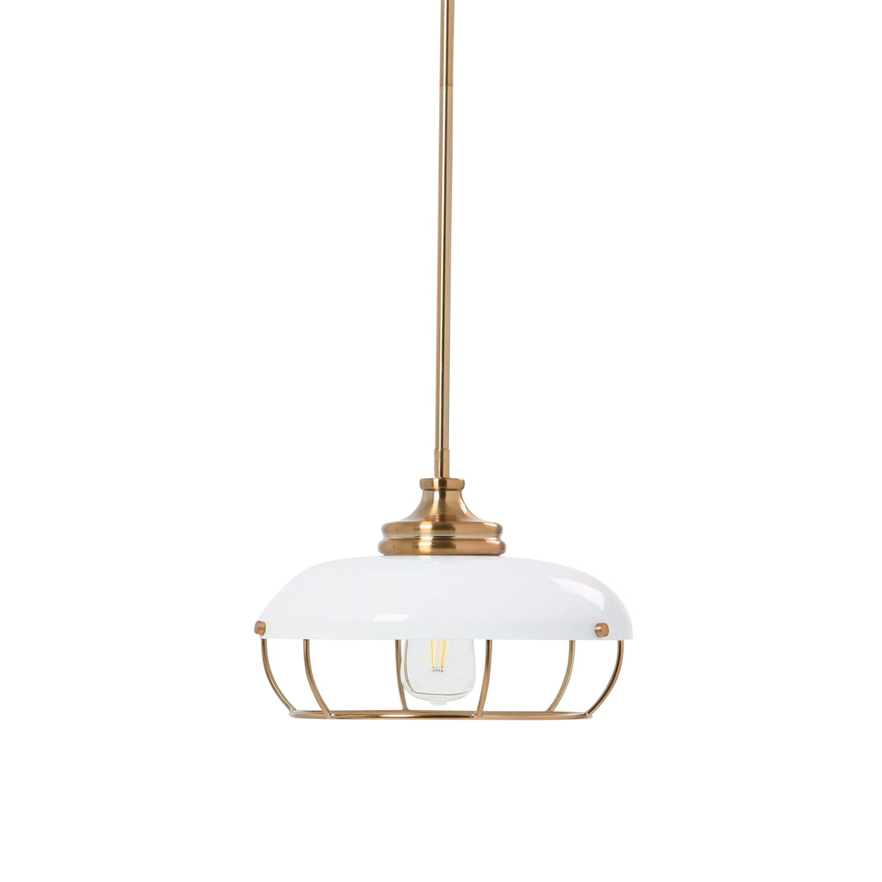 Caged Dome Metal Semi-Flush Mount Ceiling Light, Brushed Brass and Navy Blue