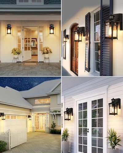 Motion Sensor Outdoor Lights, 3 Lighting Modes Porch Light Fixture for House, Dusk to Dawn Exterior Wall Light, Waterproof Aluminum Anti-Rust Lantern for Garage Entryway, Motion Activated