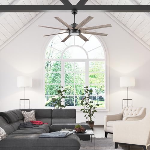 Ceiling Fans Xerxes, 62 Inch Contemporary LED Ceiling Fan with Light and Remote Control, 8 Blades with Dual Finish, Reversible Motor - 51628-01 (Brushed Nickel)