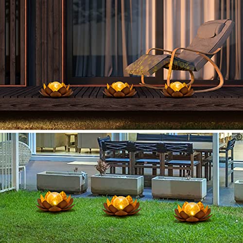 Solar Light Outdoor Waterproof Garden Light Metal Glass Decorative LED Lotus Flower Table Lamp