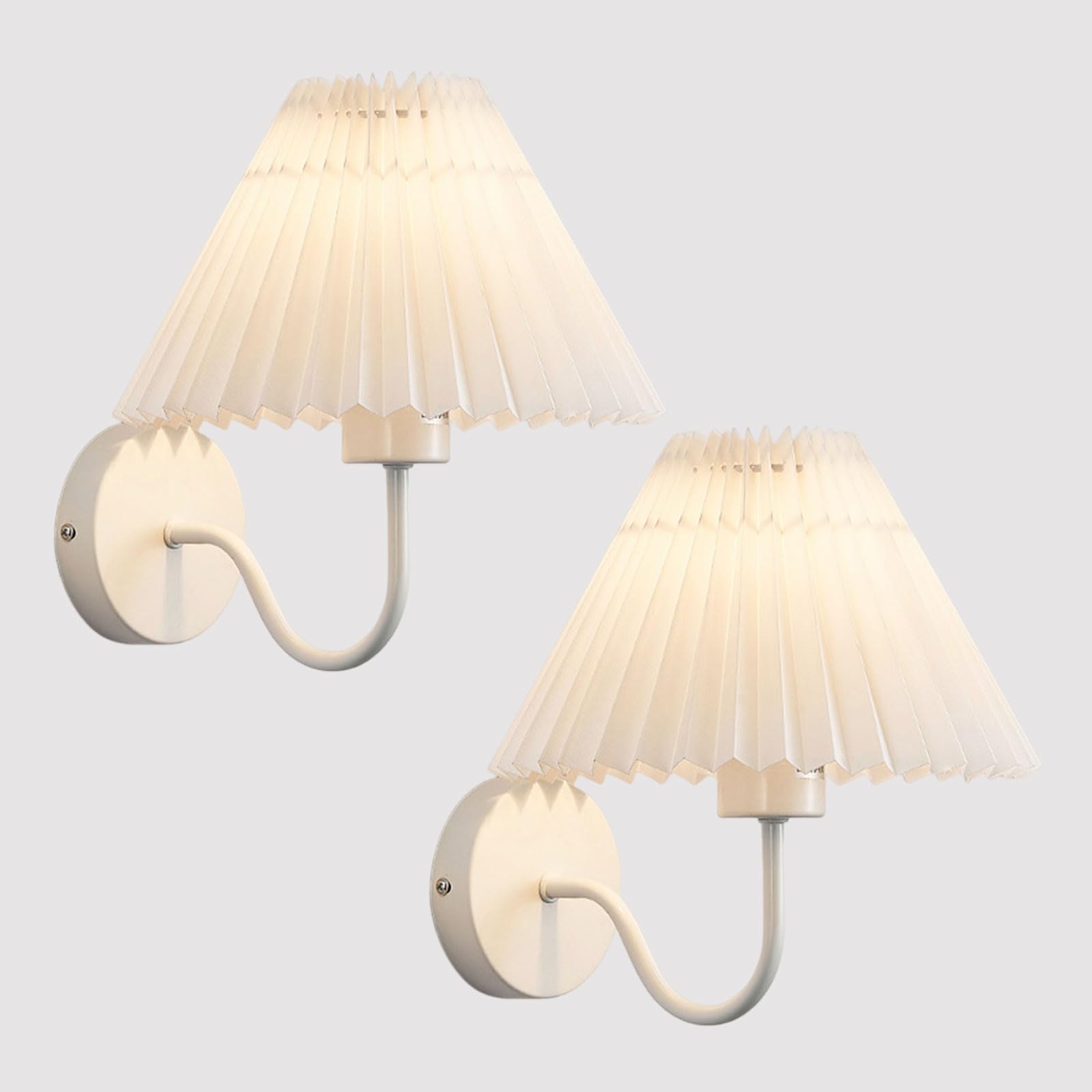 Gold Wall Sconces Sets of 2, Pleated Fabric Wall Lamp Bedside Wall Light Bathroom Dresser Vanity Light Hardwired Wall Lighting for Bedroom Living Room Hallway Kitchen