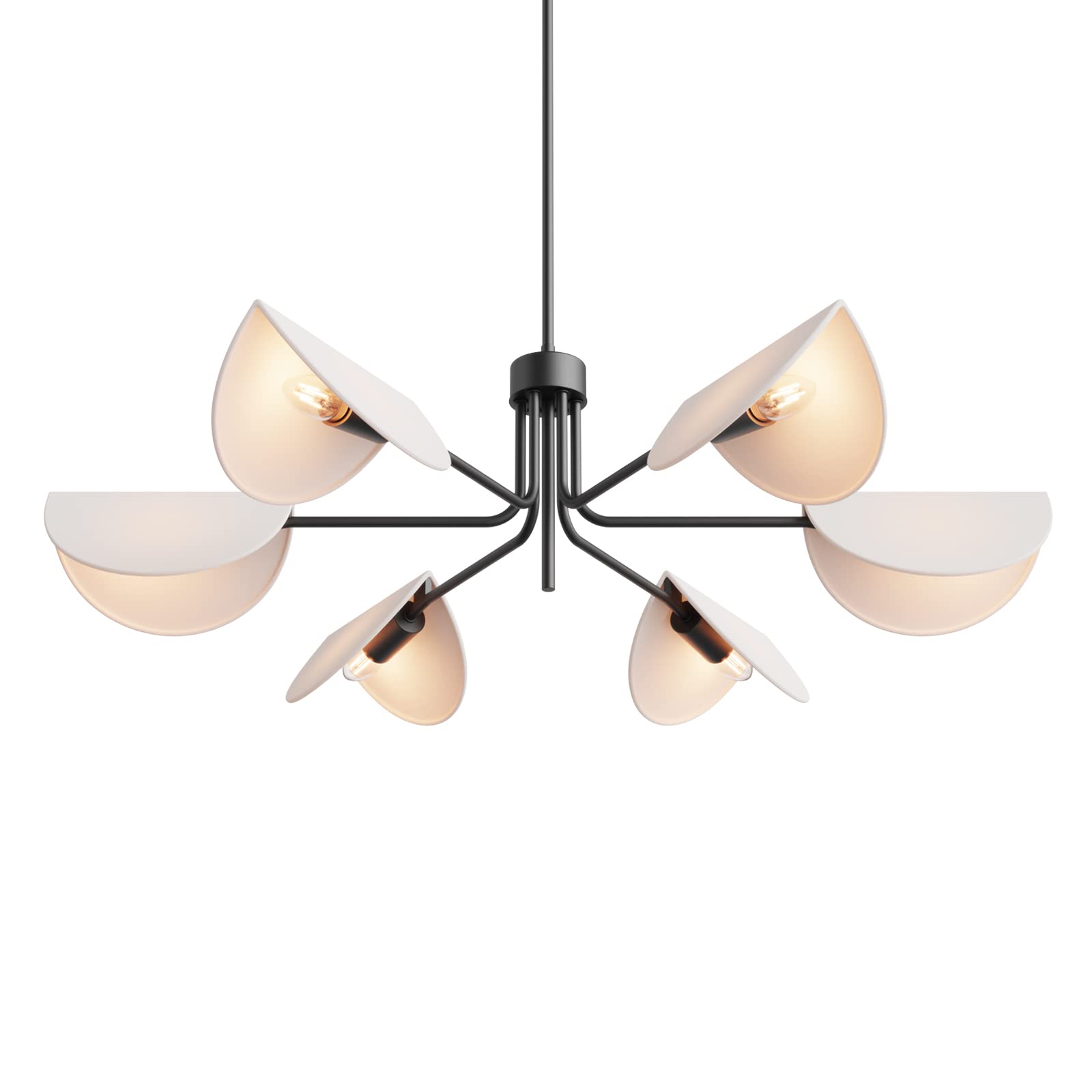 Light 4-Light Fold White Linen Blossom Shades Chandelier with Black Metal Stems,E12,160W,30" Dia Large;