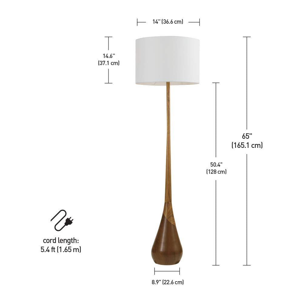 Globe Electric Novogratz x 67225 65" Floor Lamp, 2-Tone Wood Toned Base, White Fabric Shade, Socket Rotary Switch, Living Room Décor, Reading Light, Home Essentials, Bedroom, Office Accessories