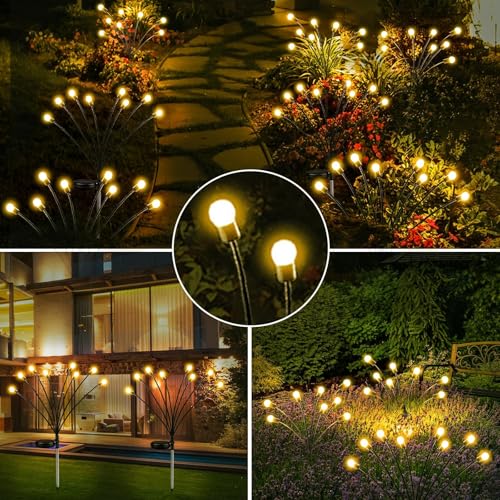 6-Pack Solar Garden Lights, 48 LED Firefly Lights Solar Outdoor (Sway by Wind), Waterproof Swaying Solar Lights for Outside Fairy Garden Decor Yard Patio Pathway Landscape Decorations (Warm White)