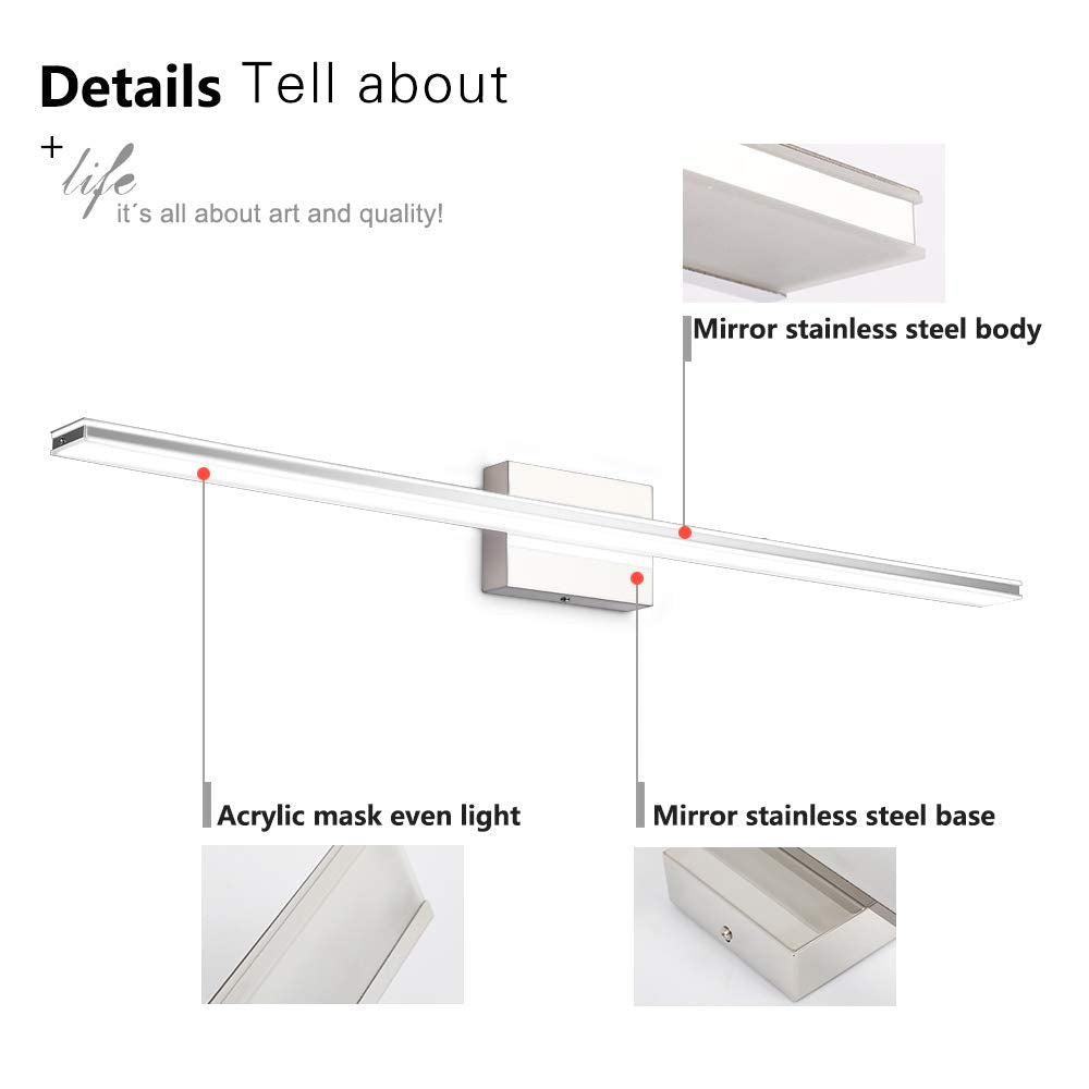 Bathroom Vanity Lights, 16 Inch 9W Bath Lamp Cool White 6000K Vanity Lighting Fixtures Black Modern Bathroom Bedroom Wall Lighting for Mirror