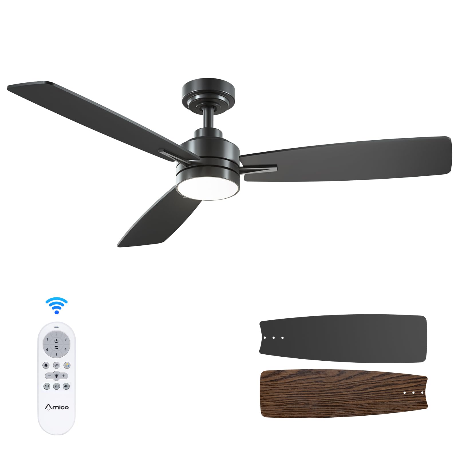 Ceiling Fans with Lights, 44 inch Ceiling Fan with Light and Remote Control, Reversible, 3CCT, Dimmable, Noiseless, Small Black Ceiling Fan for Bedroom, Indoor/Outdoor Use