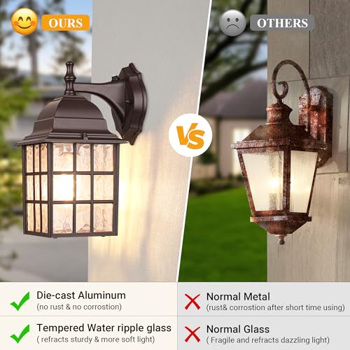 2-Pack Dusk to Dawn Outdoor Wall Lights, Sensor Exterior Light Fixtures Wall Mount, Porch Lights, Black Wall Lantern Wall Lamp, Waterproof Wall Sconce, Outside Lighting for Garage, Front Door